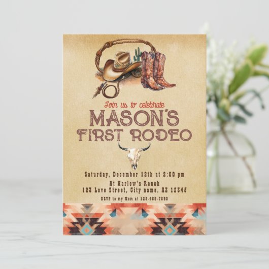 南西素朴カウボーイマイファーストロデオ誕生日 招待状 (スタンド正面)