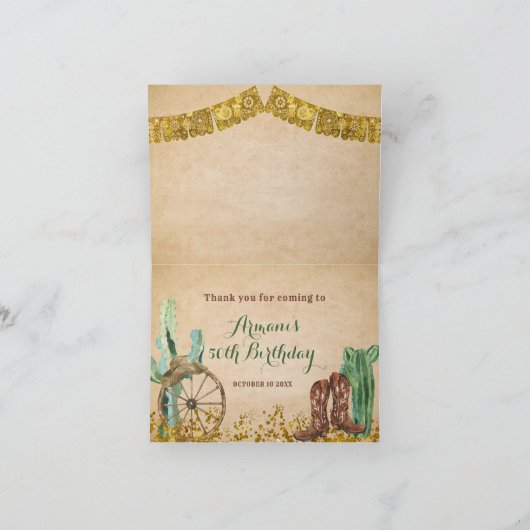 南西素朴カウボーイ誕生日折り畳みカード サンキューカード (内部)