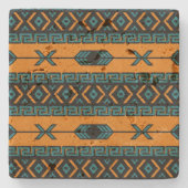 南西素朴部族模様アステカトラバーチン ストーンコースター (正面)