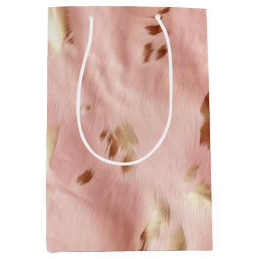 南西赤面ピンク金ゴールド女性のカーボーイ牛革 ミディアムペーパーバッグ (正面)