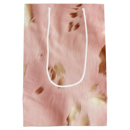 南西赤面ピンク金ゴールド女性のカーボーイ牛革 ミディアムペーパーバッグ (裏面)