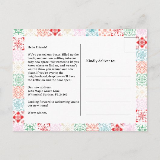 南西部のサボテンのドアの水の色の新しい家の移動 案内ポストカード (裏面)