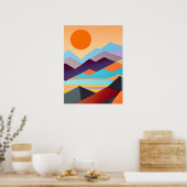 南西部の山の幾何学的抽象芸術 ポスター (キッチン)