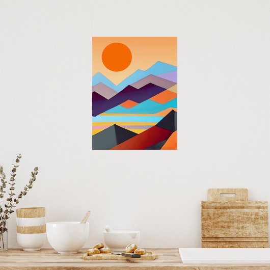 南西部の山の幾何学的抽象芸術 ポスター (キッチン)