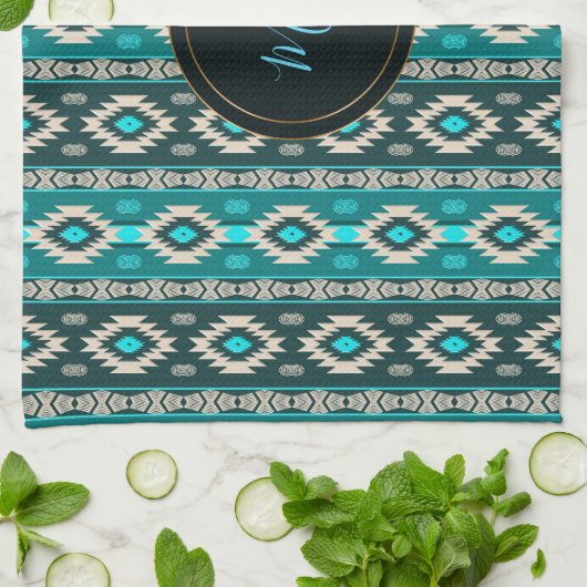 南西部の民族パターン。モノグラム. キッチンタオル (折り畳み)