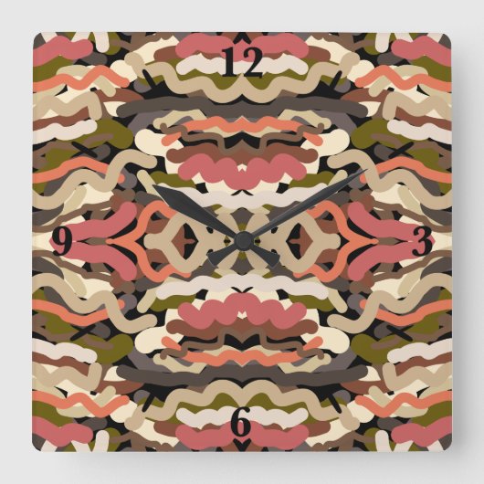 南西部の波状ウィグリーなアーストーン抽象芸術 スクエア壁時計 (正面)
