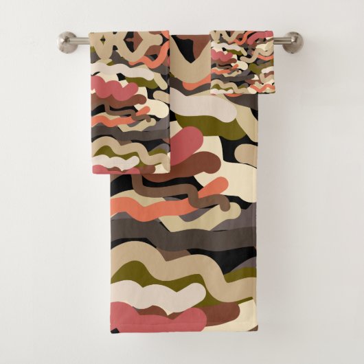 南西部の波状ウィグリーなアーストーン抽象芸術 バスタオルセット (インサイチュ)