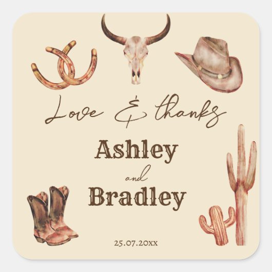 南西部の牧場の西女性のカーボーイ結婚ズ スクエアシール (正面)