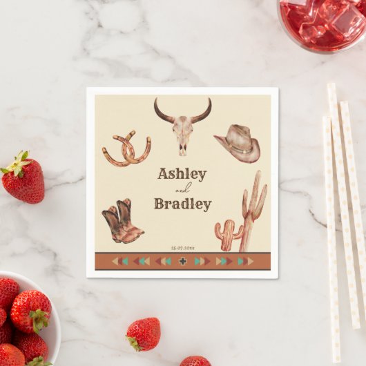 南西部の牧場の西女性のカーボーイ結婚ズ スタンダードカクテルナプキン (インサイチュ)