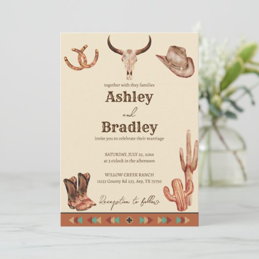 南西部の牧場の西女性のカーボーイ結婚ズ 招待状 (スタンド正面)