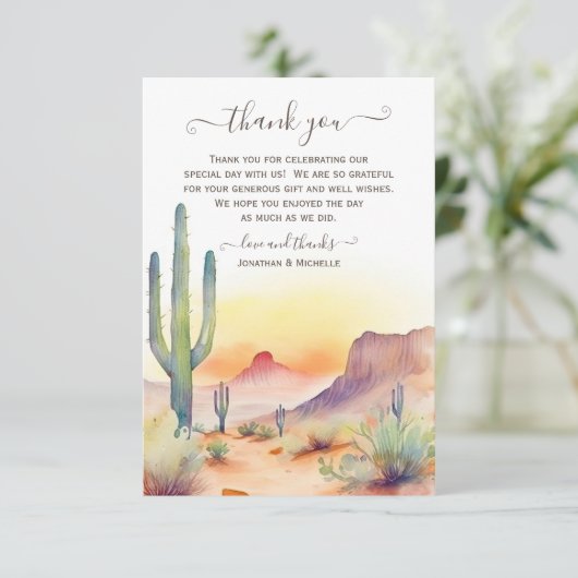 南西部の砂漠とサボテンの写真結婚の数 サンキューカード (スタンド正面)