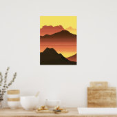 南西部の砂漠の夕日(山あり) ポスター (キッチン)
