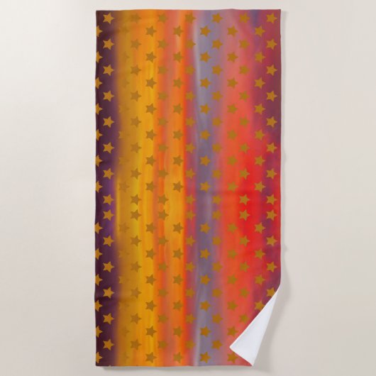 南西部の砂漠の星とストライプの抽象芸術アート ビーチタオル (正面)