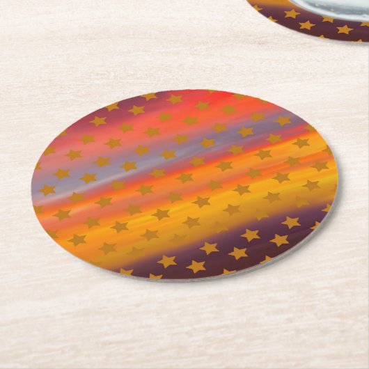 南西部の砂漠の星とストライプの抽象芸術アート ラウンドペーパーコースター (アングル)