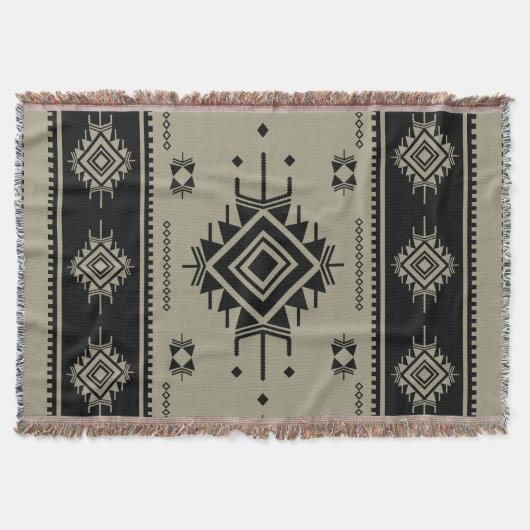 南西部の部族の幾何学的な織り絨毯 – Boho Hom スローブランケット (正面)