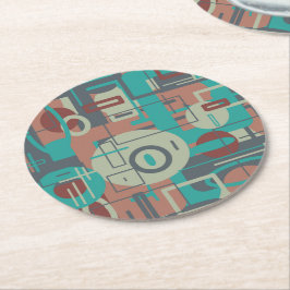 南西部の部族幾何学模様抽象芸術アート ラウンドペーパーコースター
