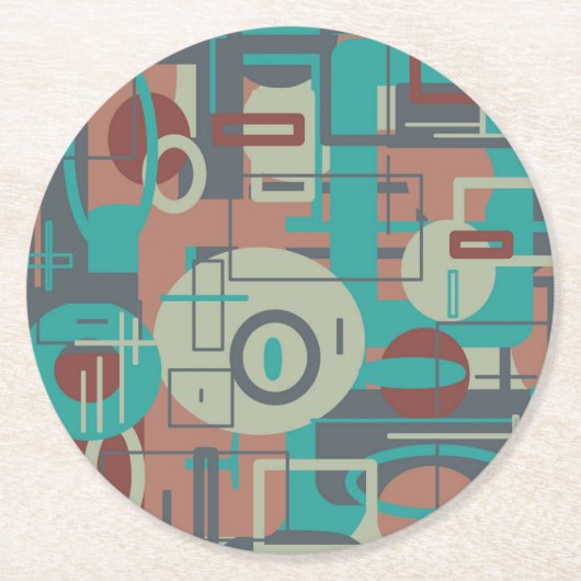 南西部の部族幾何学模様抽象芸術アート ラウンドペーパーコースター (正面)
