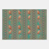 南西部の銅ティール（緑がかった色）ジャベリーナジオメトリックパターン ラッピングペーパーシート (正面3)