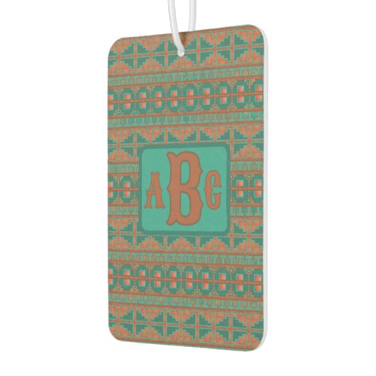 南西部の銅ティール(緑がかった色)幾何学的デザインモノグラム カーエアーフレッシュナー (左)