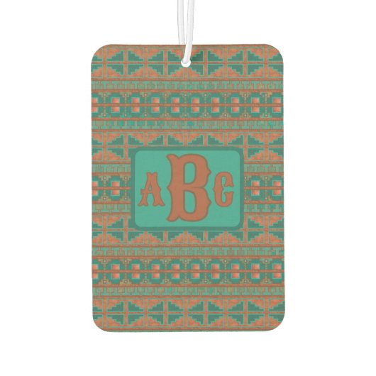 南西部の銅ティール(緑がかった色)幾何学的デザインモノグラム カーエアーフレッシュナー (裏面)