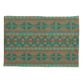南西部の銅ティール（緑がかった色）幾何学的プリント基準 枕カバー (裏面-左)