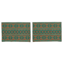 南西部の銅ティール(緑がかった色)幾何学的プリント基準 枕カバー