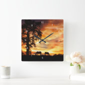 南西部の馬とオークの木 スクエア壁時計 (ホーム)