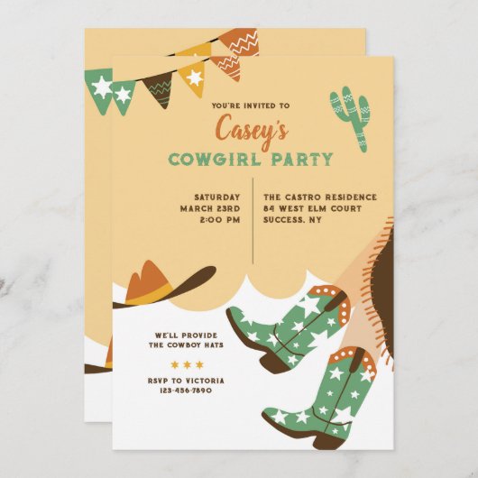 南西部ガールバースデーパーティー 招待状 (正面/裏面)