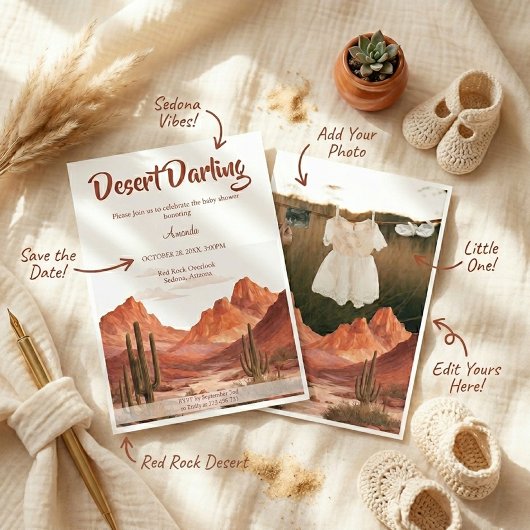 南西部スタイルのベビーシャワーフォト「Boho Desert Darling」 招待状
