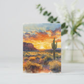 南西部デザートメサとサグアーロの夕日 ポストカード (スタンド正面)