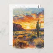 南西部デザートメサとサグアーロの夕日 ポストカード (正面/裏面)