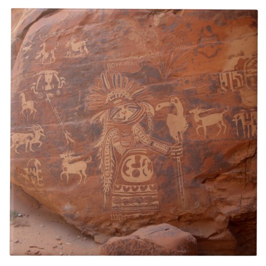 南西部ネイティブアメリカンのペトログリフ タイル (正面)