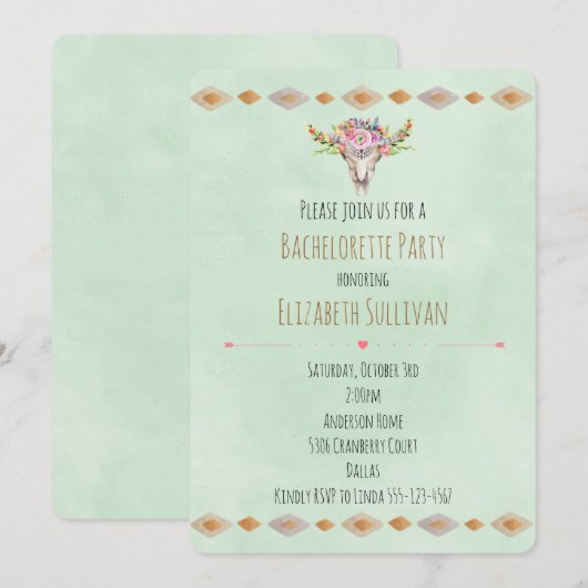 南西部花柄カウヘッド バチェロレッテパーティー 招待状 (正面/裏面)