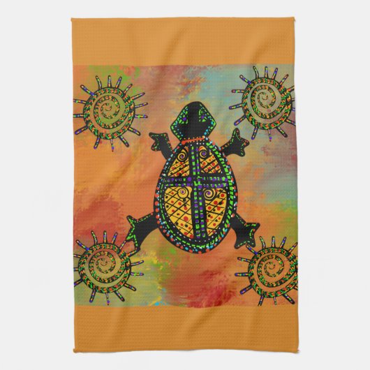 南西部風のカメの芸術 キッチンタオル (縦)