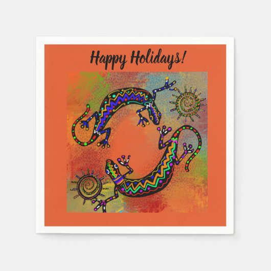 南西部風のトカゲの芸術 スタンダードカクテルナプキン (正面)