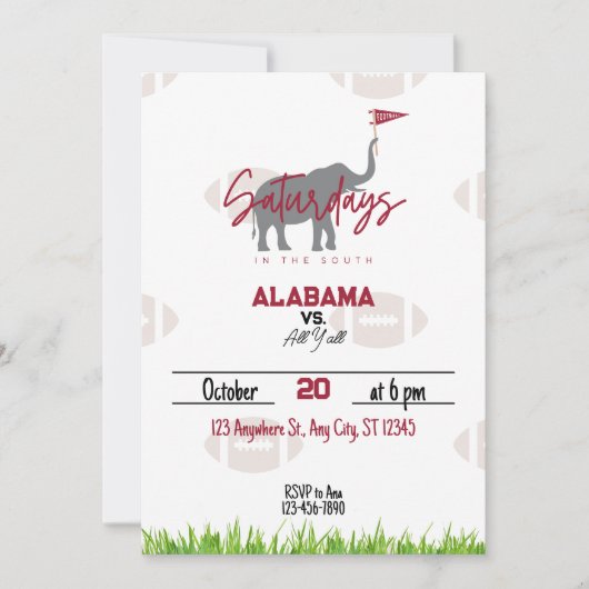 南部での土曜日のフットボール観戦パーティー 招待状 (正面)
