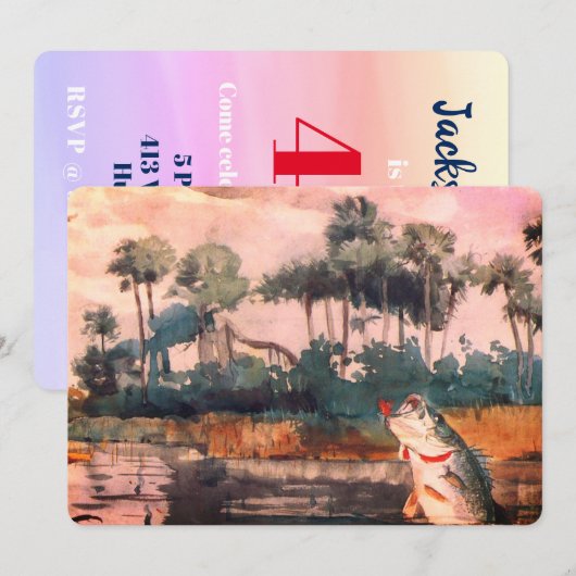 南部のブラックバスの誕生日 招待状 (正面/裏面)