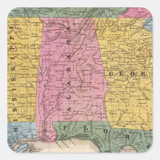 南部の州の地図 スクエアシール (正面)