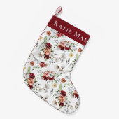 南部の水彩花柄&コットン オーダーメイド名 スモールクリスマスストッキング (正面 (吊り時))