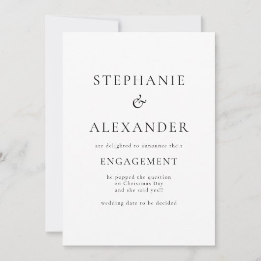 単なる文字白黒婚約発表 招待状 (正面)
