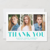 単にはっきりしたターコイズ3写真卒業 サンキューカード (正面)