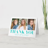 単にはっきりしたターコイズ3写真卒業 サンキューカード (正面)