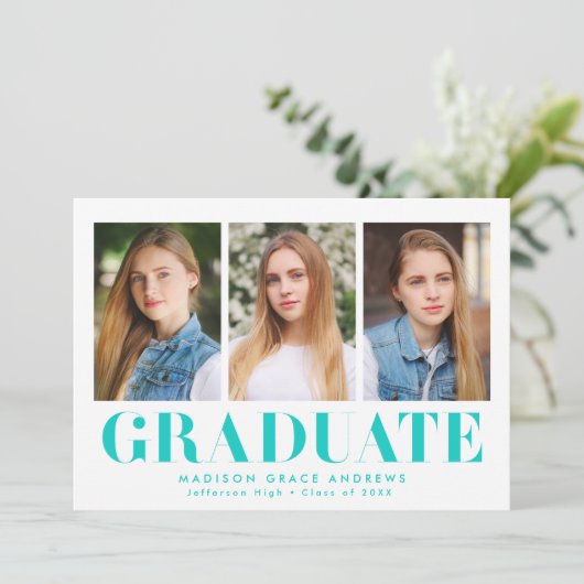 単にはっきりしたターコイズ3写真卒業 案内状 (スタンド正面)