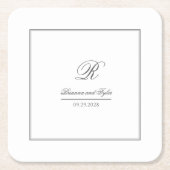 単にエレガントクラシック結婚のモノグラム スクエアペーパーコースター (正面)