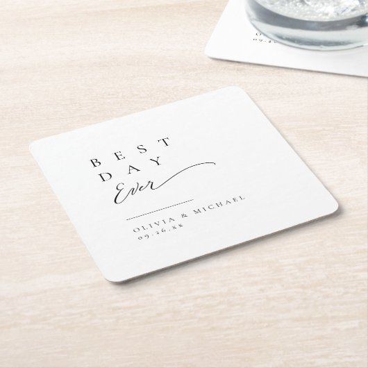 単にエレガントタイポグラフィモダン結婚の スクエアペーパーコースター (アングル)