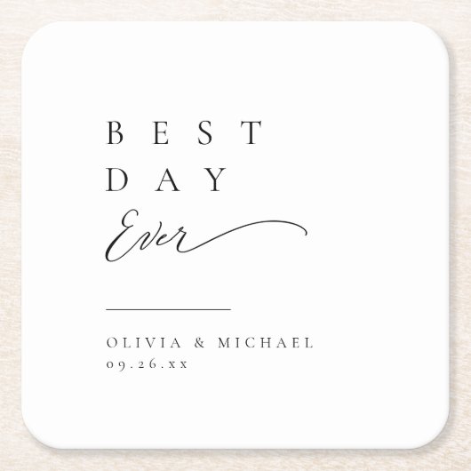 単にエレガントタイポグラフィモダン結婚の スクエアペーパーコースター (正面)