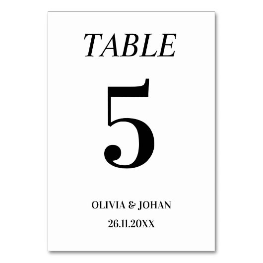 単にエレガントタイポグラフィモダン結婚の テーブルナンバー (裏面)