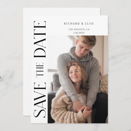 単にエレガントタイポグラフィ写真の日付を保存 セーブザデート (正面/裏面)