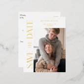 単にエレガントタイポグラフィ写真の日付を保存 箔招待状ポストカード (正面/裏面)