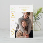 単にエレガントタイポグラフィ写真の日付を保存 箔招待状 (立ち正面)